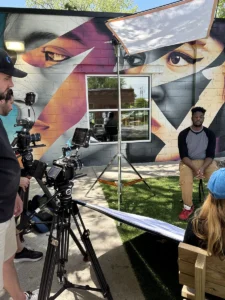 A combo stand being used by Kim Brattain Media at a shoot.